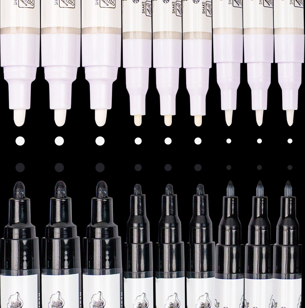 PINTAR Black & White Markers - Outline Watercolor Paint Pens - Drawing & Calligraphy Markers - Acrylic Paint Pens for Rock Painting, Wood, Glass, Leather, Shoes - Pack of 18, 0.7mm/ 1mm/ 5mm